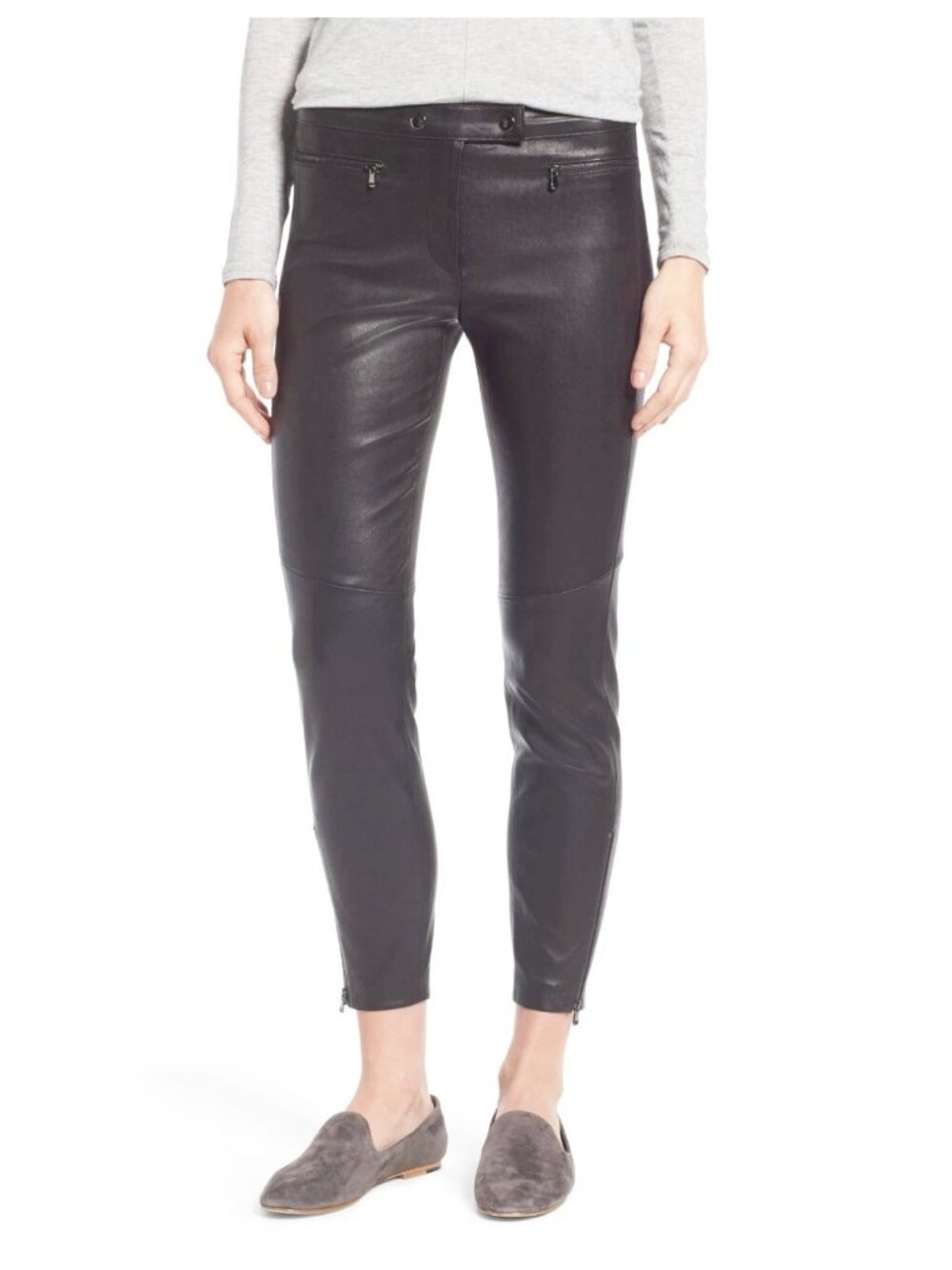$990 Nordstrom Signature STRETCH GENUINE LEATHER SKINNY SLEEK SLIM PANTS BLACK 2